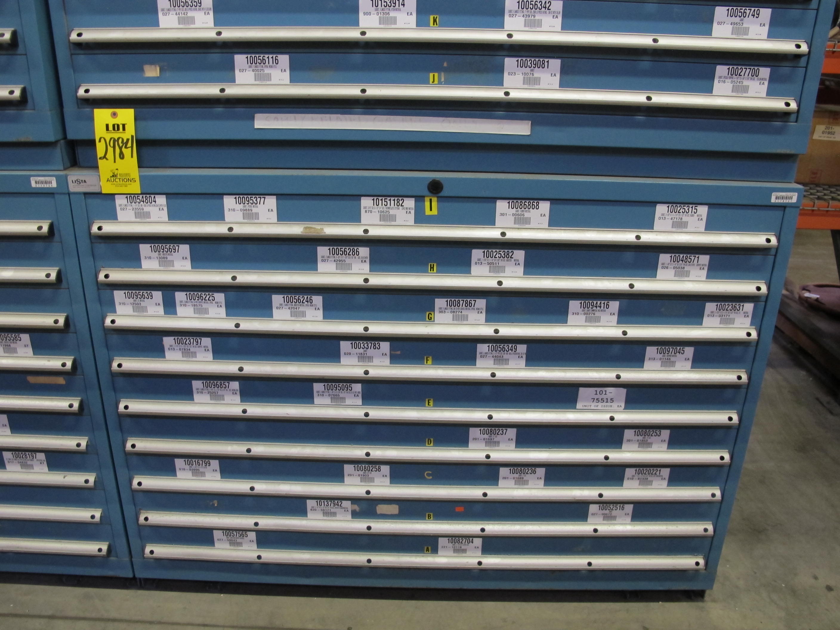 LISTA HEAVY DUTY 9-DRAWER PARTS CABINET W/ CONTENTS (W-50) LOADING & HANDLING FEE $25-